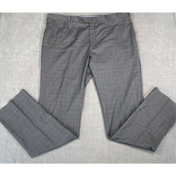 Tommy Hilfiger Dress Pants Men Gray 44 Unhemmed Windowpane Plaid Tailored Fit - Picture 1 of 9